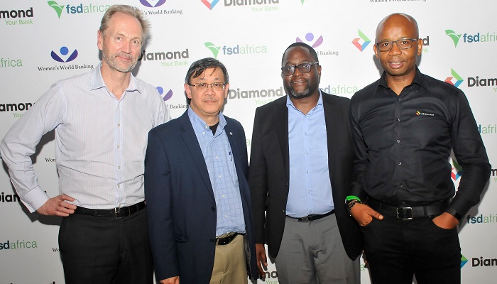 L – R : Mark Napier, Director, Financial Sector Development Africa, (FSDA); Gil Lacson, Director, Strategic Partnerships, Women’s World Banking; Paul Musoke, Director, Financial Services, Financial Sector Development Africa (FSDA); and Uzoma Dozie, CEO, Diamond Bank Plc at a Dinner hosted by Diamond Bank Plc in Lagos recently.