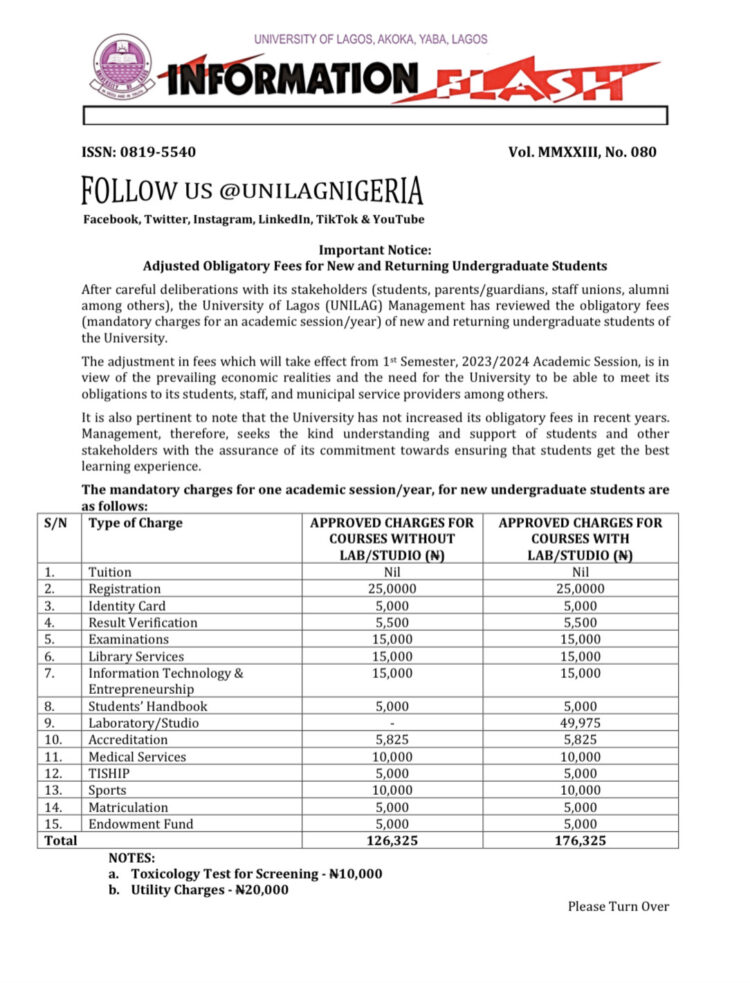 Tuition Tsunami: University of Lagos unleashes a 400% fee surge for ...