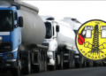 Fuel trucks in queue with PENGASSAN logo