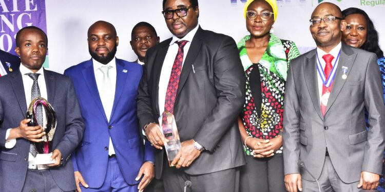 L-R: Head, External Report, Finance, Dangote Cement Plc, Paul Masvongo; Chief Executive Officer, NGX Regulation Limited, Olufemi Shobanjo;  Chief Financial Officer, Dangote Sugar Refinery Plc, Dr. Isiaka Bello; Deputy Company Secretary/General Counsel, Dangote Cement Plc, Edward Imoedemhe; Head, Sustainability, Dangote Cement Plc, Dr. Igazeuma Okoroba; President, Institute of Chartered Accountants of Nigeria (ICAN), Dr. Innocent Okwuosa;  Company Secretary/Legal Adviser, Dangote Sugar Refinery Plc, Temitope Hassan, at the Maiden Edition of 2024 ICAN NGX Corporate Reporting Award, where Dangote Cement won the Platinum and Corporate Governance Award, in Lagos, on Friday, May 17, 2024.