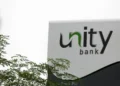 Unity Bank logo on a platter