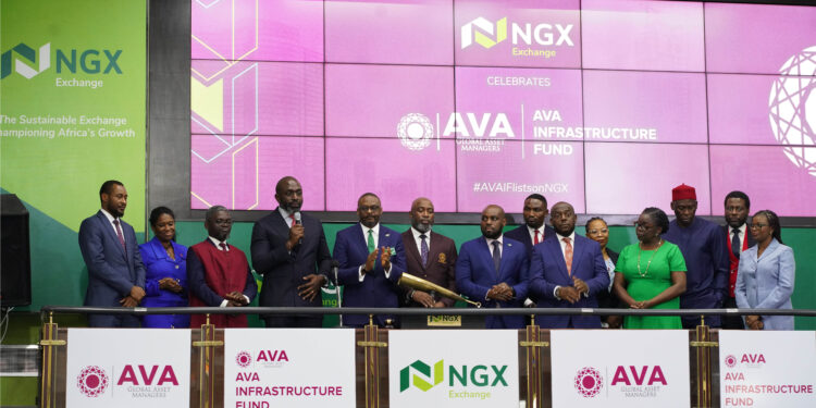 AVA Global Asset Managers Limited rings closing gong at Nigeria Exchange Group to mark the successful listing of the AVA Infrastructure Fund Series 1 Issuance 