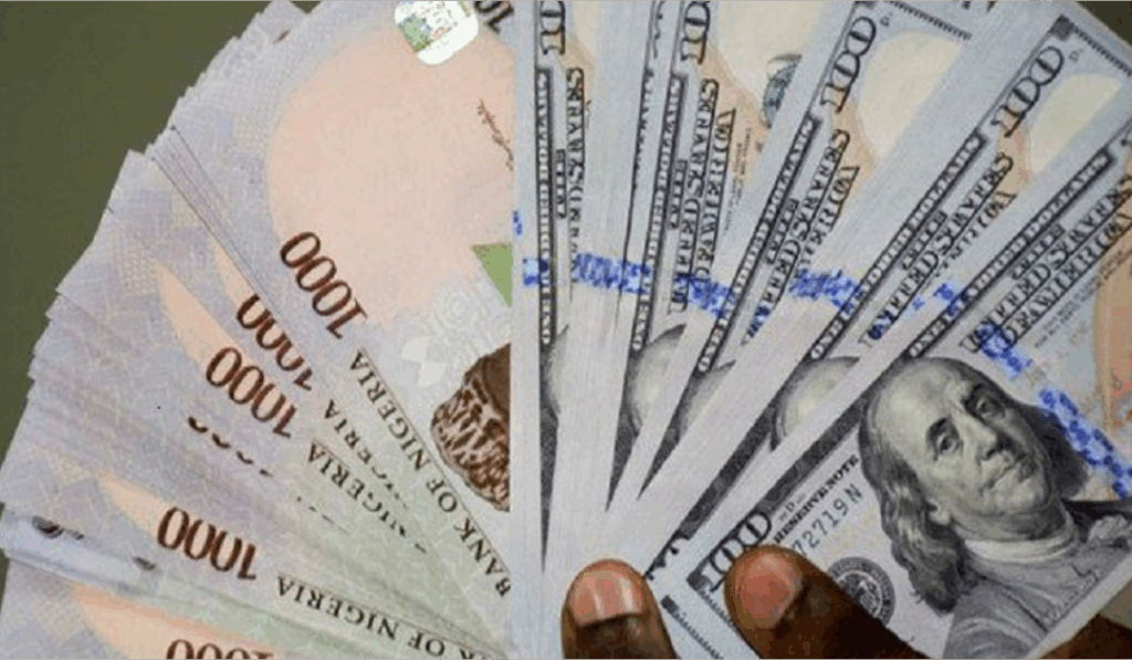 Hand holding Nigerian Naira banknotes fanned out, representing currency exchange or financial context