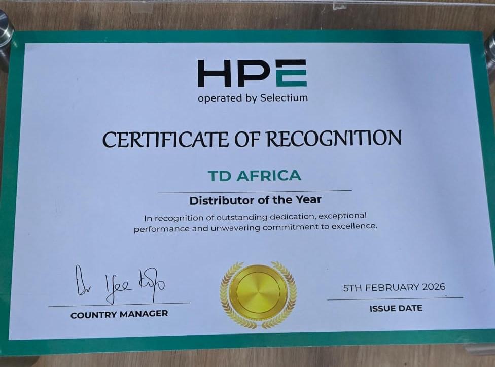 TD Africa wins “Distributor of the Year” award at HPE Partner Awards Night 